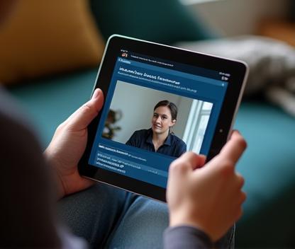 Someone viewing online learning platform interface on a tablet